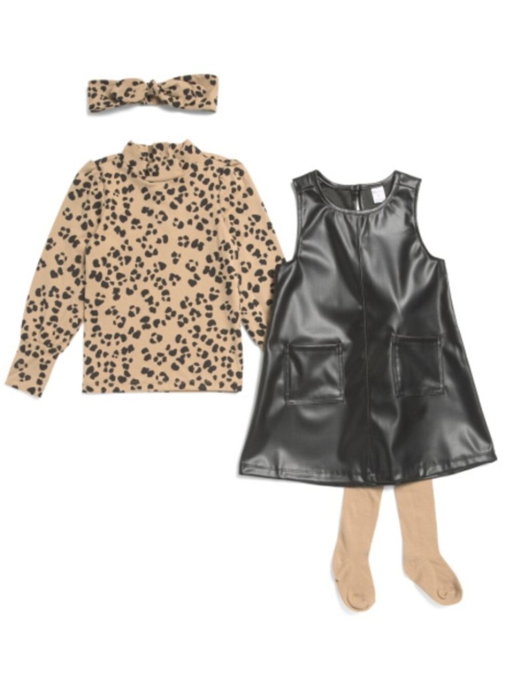 NWT PETIT LEM Toddler Girls 4pc Faux Leather Dress and Leopard Print Top Set